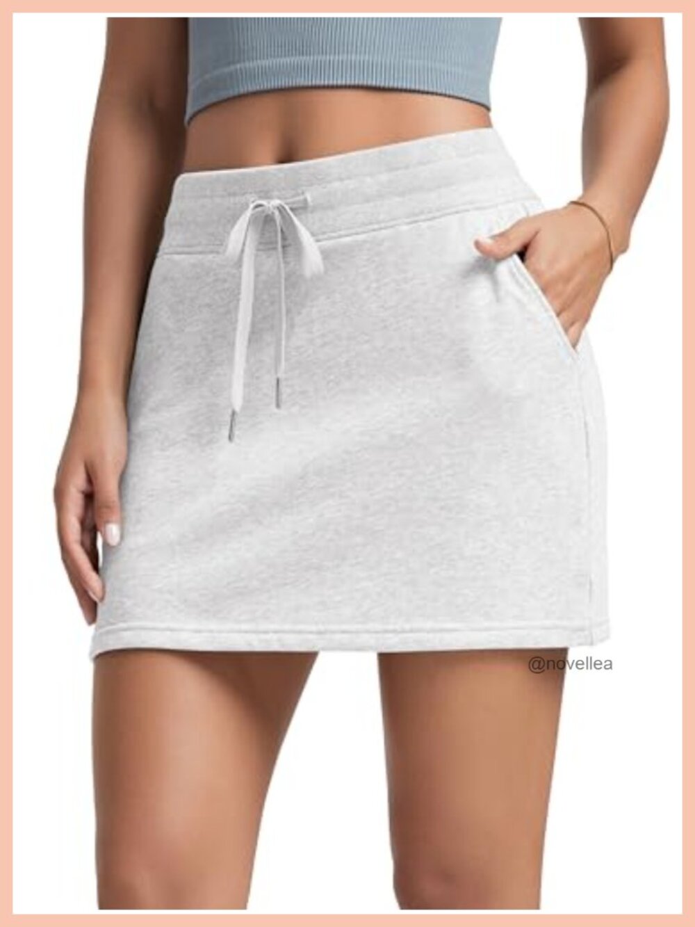 Women's Cotton French Terry Skort with Built-in Shorts, Drawstring Waist, Side